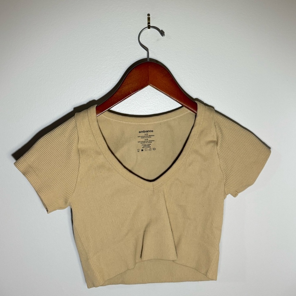 Ambiance V neck short sleeve crop top